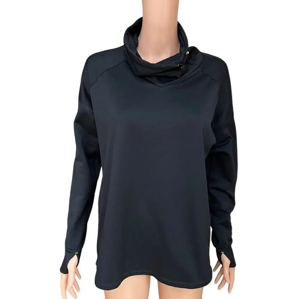 Nike Relay Cowl Neck Running pullover Sweatshirt Womens Medium Thumb Holes Black